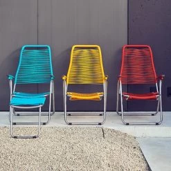 Fiam - Ligstoel Spaghetti 16 Fiam - Ligstoel Spaghetti -Meubilair Verkoopwinkel Fiam Liegestuhl Spaghetti Gestell Aluminium Bespannung petrol gelb rot Situation 1