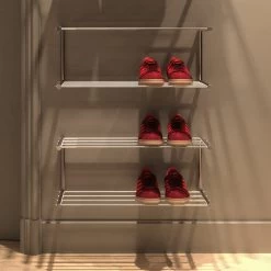 Frost - Nova Schoenrek -Meubilair Verkoopwinkel Frost Nova Schuhregal Edelstahl gebuerstet Situation 3