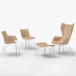 Kartell - Q/houten Fauteuil -Meubilair Verkoopwinkel Kartell KWood Sessel Untergestell verchromt Hocker Stuhl Sessel