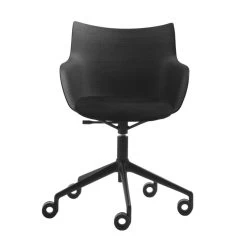 Meubilair Verkoopwinkel -Meubilair Verkoopwinkel Kartell Q Wood Stuhl mit Rollen und Sitzpolster schwarz schwarz frontal