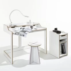 Müller Small Living - Plane Bureau, Wit 26 Müller Small Living - Plane Bureau, Wit -Meubilair Verkoopwinkel Plane Sekretaer mit Container offen schraeg Situation