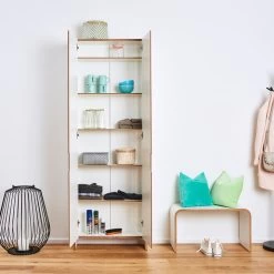 Tojo - Flachmann-schoenenkast 9 Tojo - Flachmann-schoenenkast -Meubilair Verkoopwinkel Tojo flachmann Schuhschrank stehend weiss offen Ambiente 1