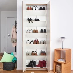 Tojo - Flachmann-schoenenkast 8 Tojo - Flachmann-schoenenkast -Meubilair Verkoopwinkel Tojo flachmann Schuhschrank stehend weiss offen Ambiente 2 1