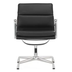 Vitra - Zachte Stoelzitting EA 208 -Meubilair Verkoopwinkel Vitra EA 208 Soft Pad Chair Aluminium poliert mit Armlehnen drehbar Leder Premium schwarz frontal frei