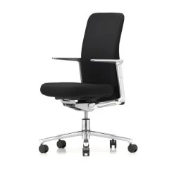 Vitra - Middelhoge Pacific Chair , Vaste Aluminium Armleuningen, Vijf-sterren Gepolijst Aluminium Frame, Wielen Tapijt, Zitting En Rugleuning In Zwart/nero (plano), Licht Frame