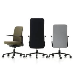 Vitra - Middelhoge Pacific Chair , Vaste Aluminium Armleuningen, Vijf-sterren Gepolijst Aluminium Frame, Wielen Tapijt, Zitting En Rugleuning In Zwart/nero (plano), Licht Frame -Meubilair Verkoopwinkel Vitra Pacific Chair verschiedene Rueckenhoehe nebeneinander Farben frei